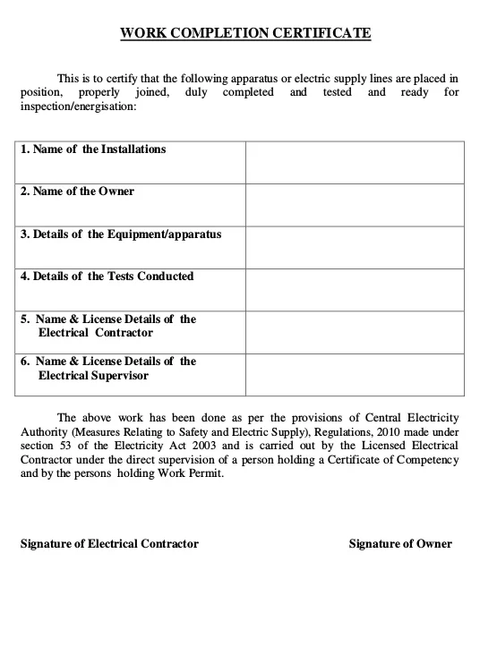 Work Completion Certificate Template