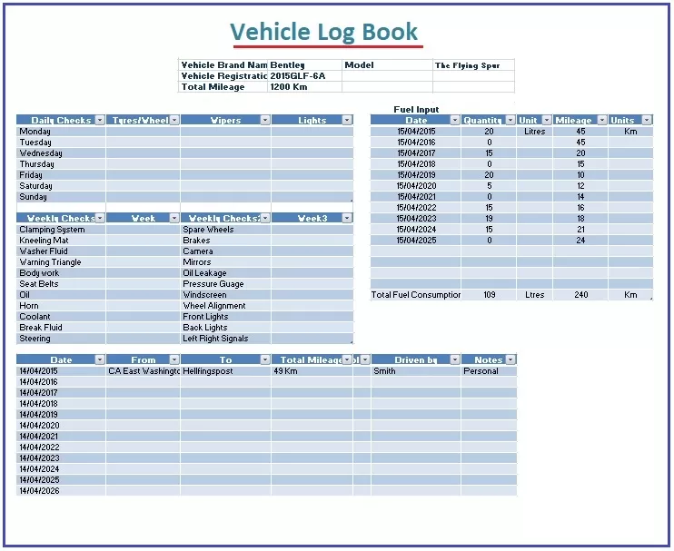 Vehicle Log Book Template