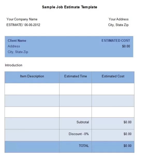 Cost Estimate Example