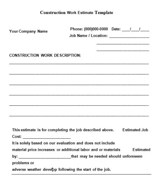 Cost Estimate Form