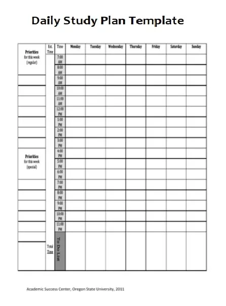 Daily Study Plan Template