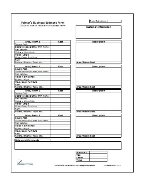 Product Cost Estimate Template