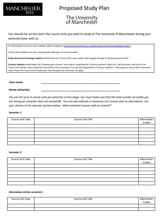 Proposed Study Plan Template