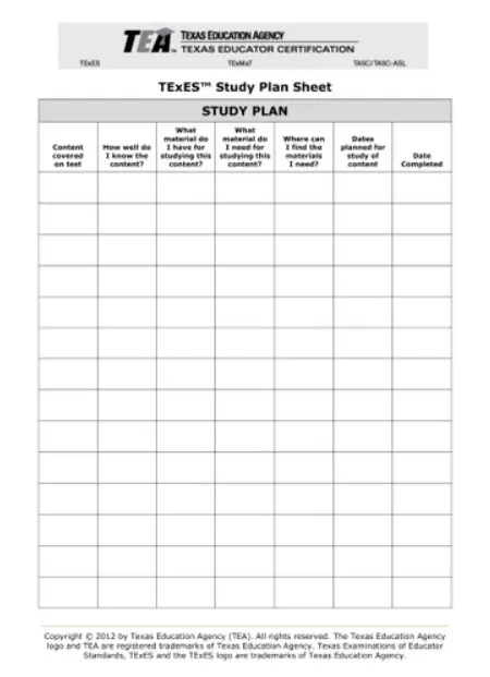 Study Plan Format