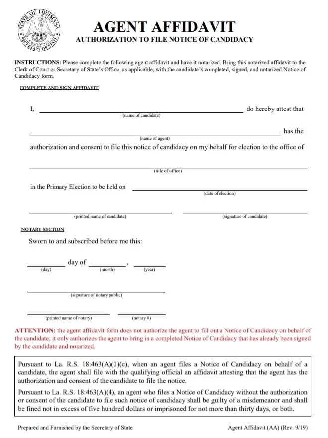 Agent Affidavit Form