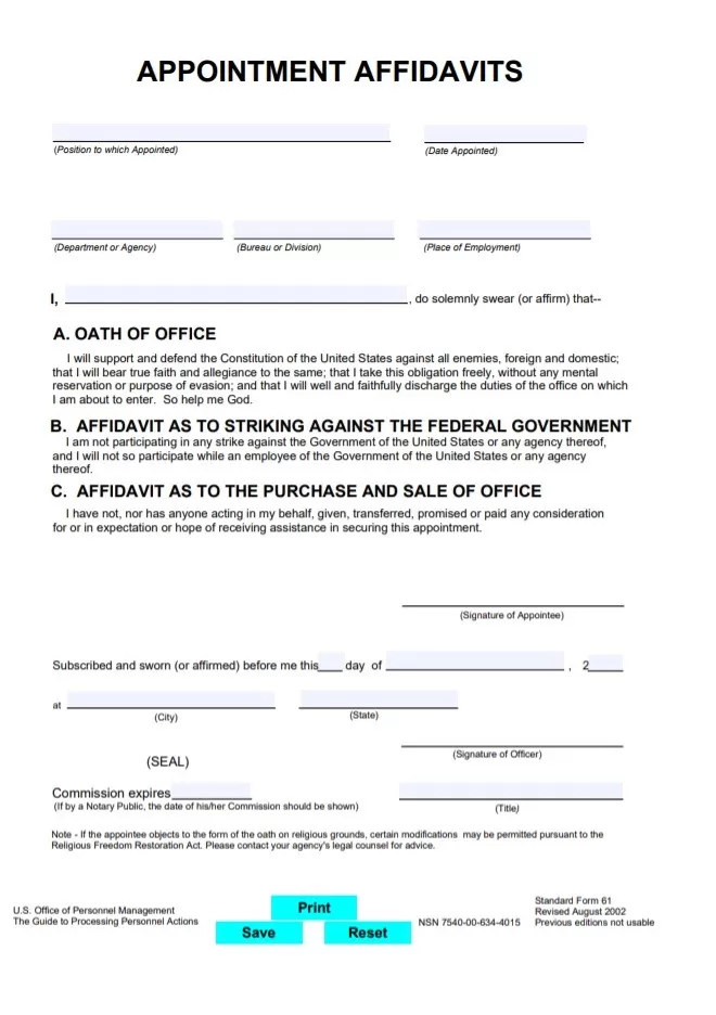 Appointment Affidavit Form