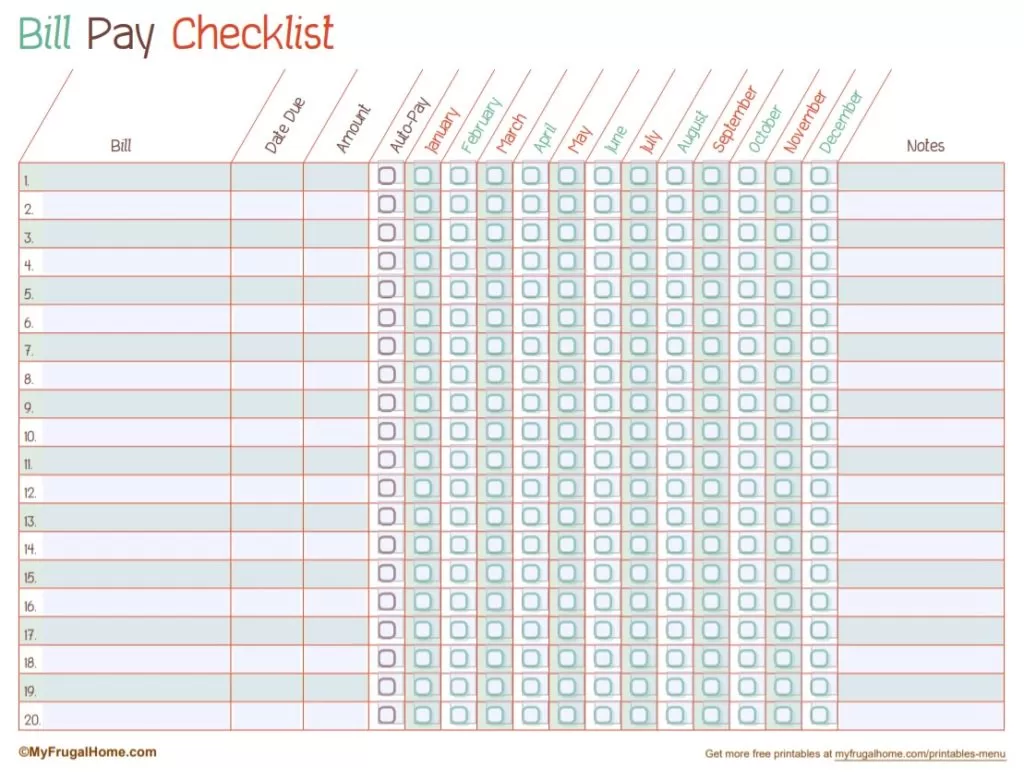 Bill Checklist Template