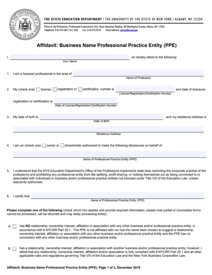 Business Affidavit Form