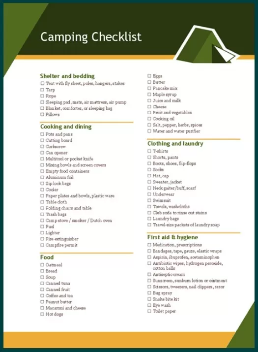 Camping Checklist Template