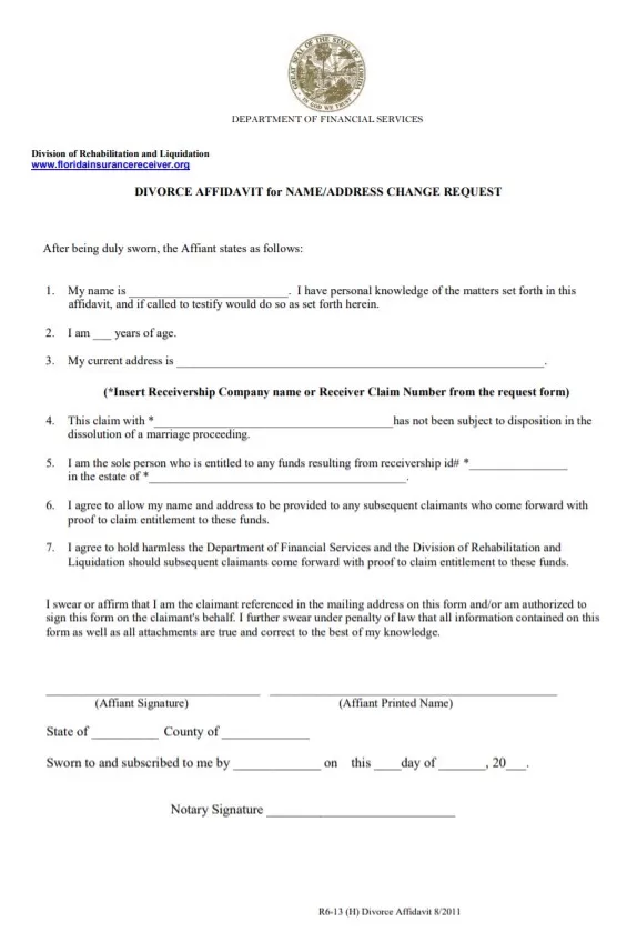 Divorce Affidavit Form