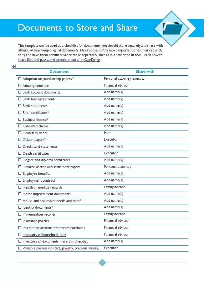 Document Checklist Template