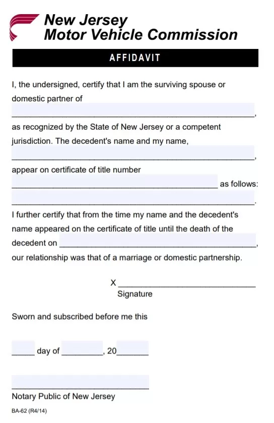 Motor Vehicle Affidavit Form