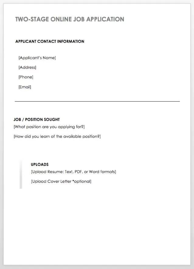 Online Employment Application Template