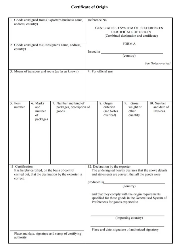 Origin Certificate Template