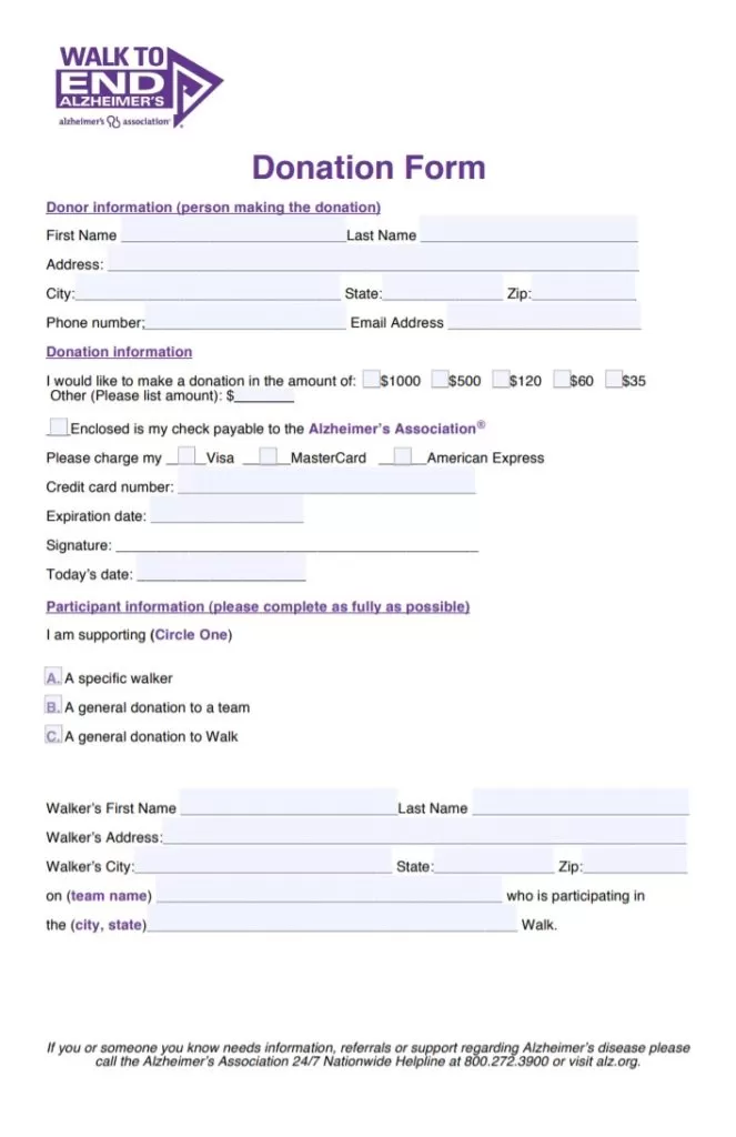 Printable Donation Form