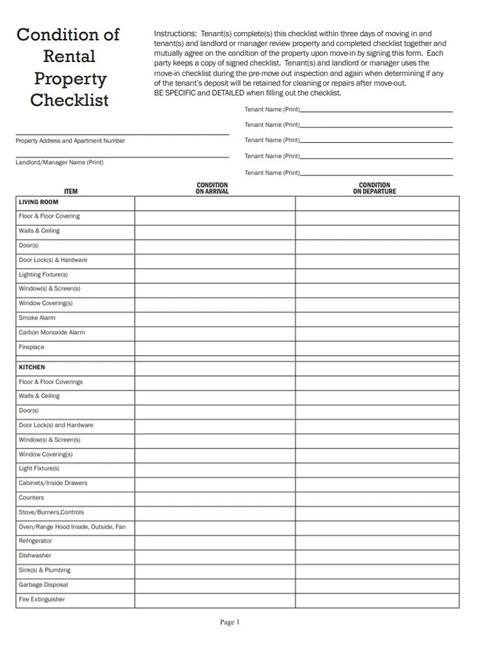 Rental Checklist Template