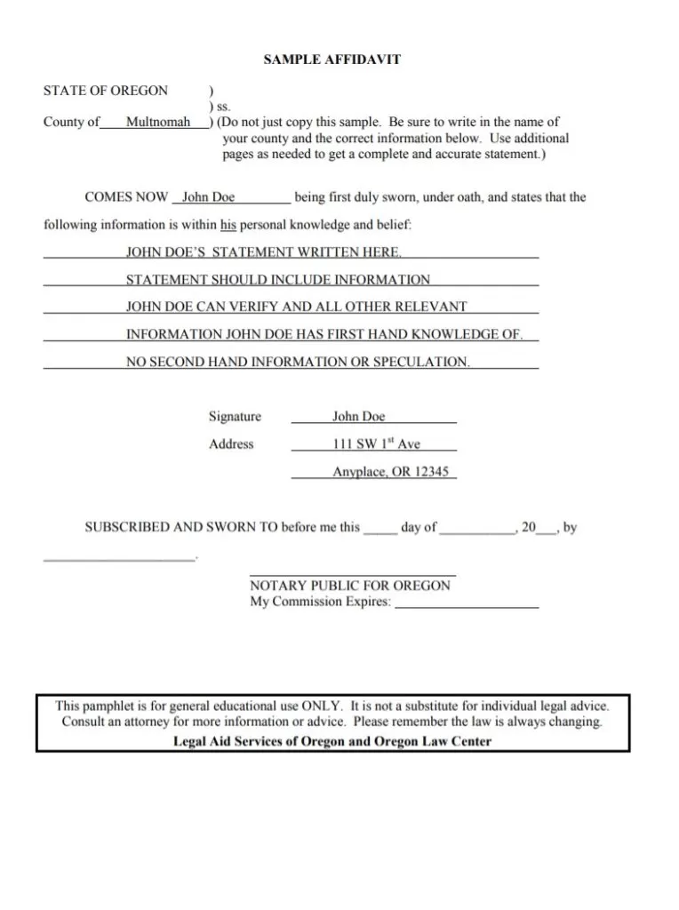 Sample Affidavit Form