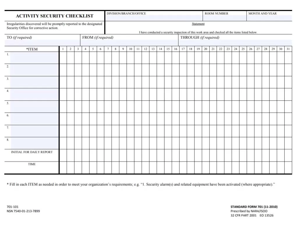 Security Checklist Template