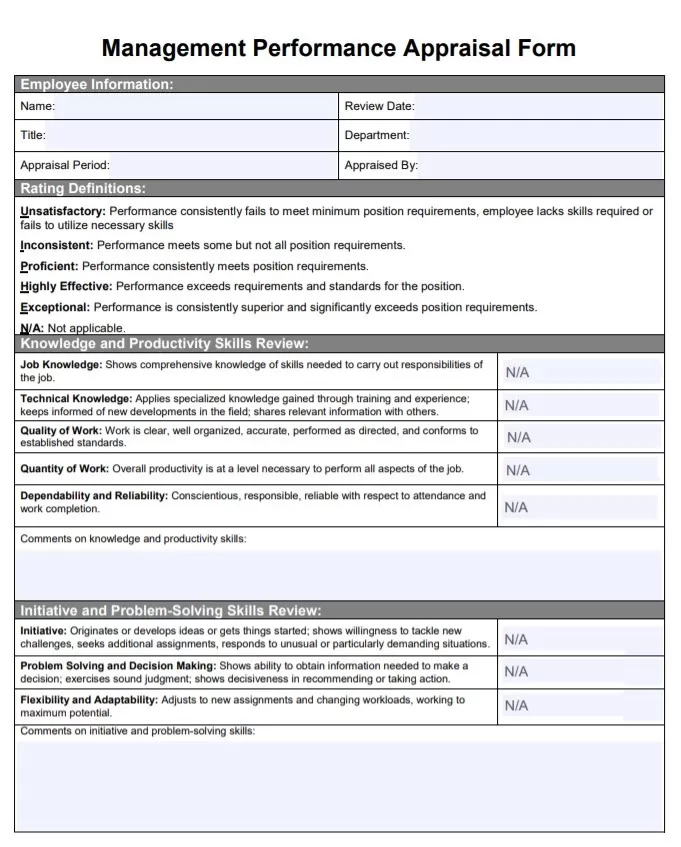 Annual Management Appraisal Form