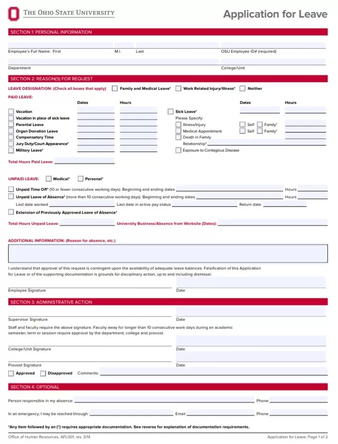 Application For Leave Form