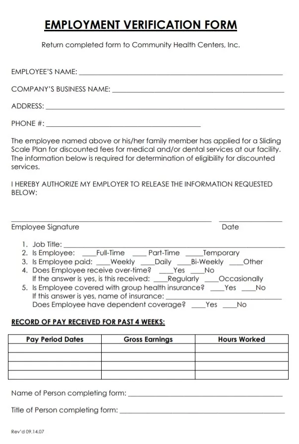 Employee Pay Verification Form