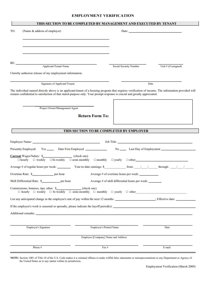 Employment Verification Form PDF