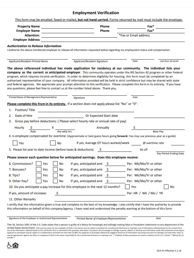 Employment Verification Format