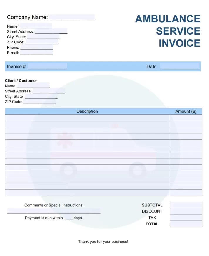 Medical Service Invoice Template