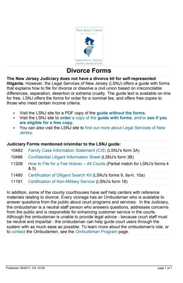 New Jersey Divorce Form