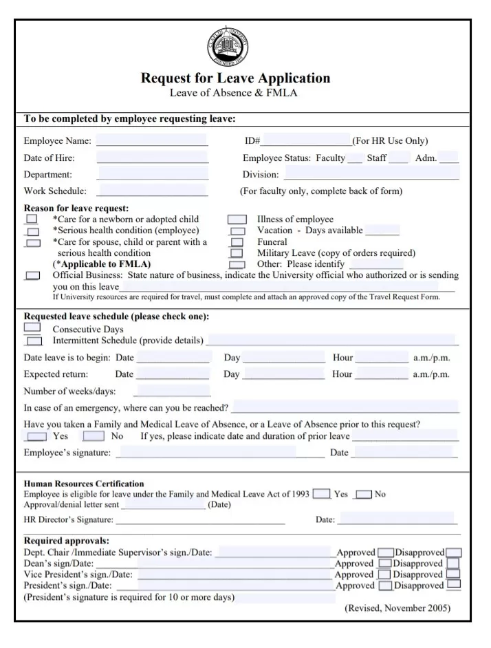 Request for Application Leave Form