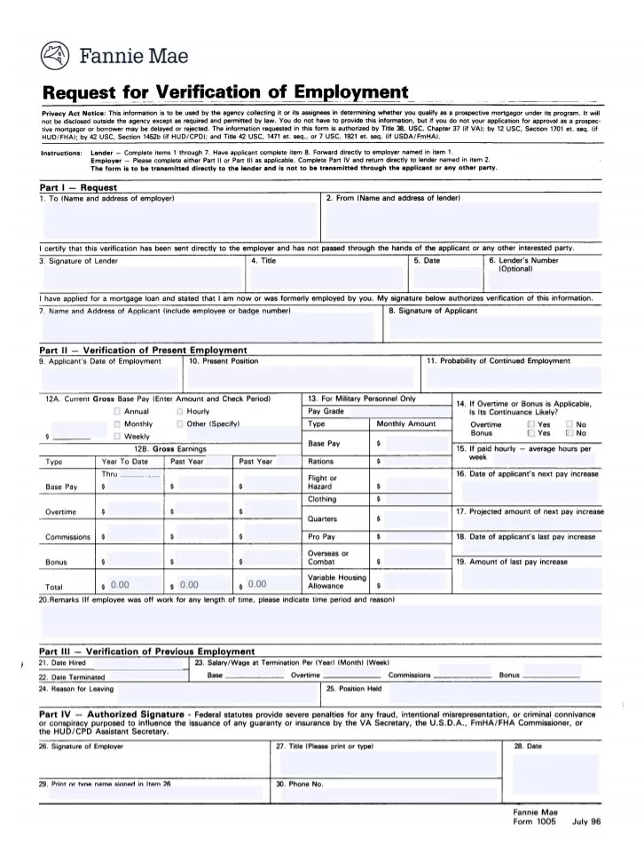 Verification of Employment Template