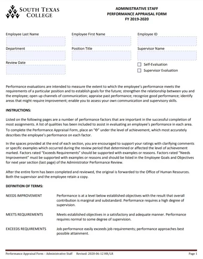 Yearly Administrative Appraisal Form