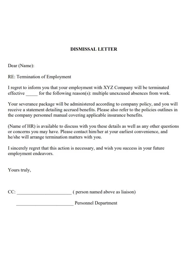 Dismissal Letter