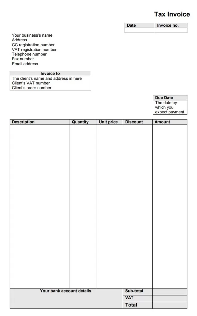 Printable Tax Invoice Template