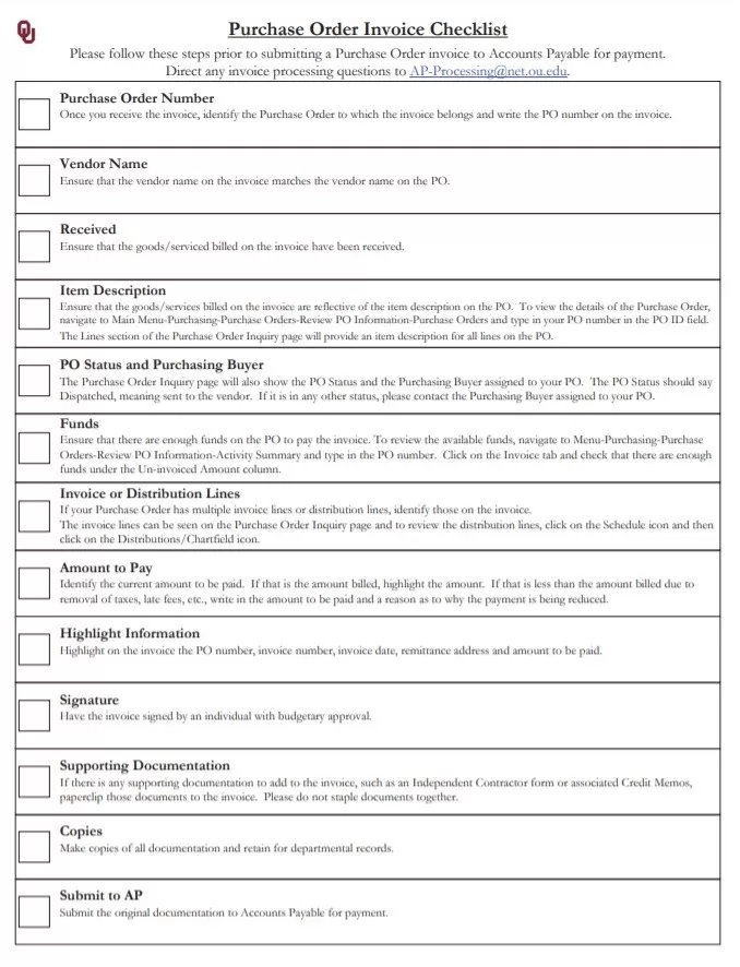 Purchase Order Invoice Template