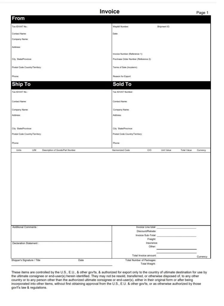 Shipment Invoice Template