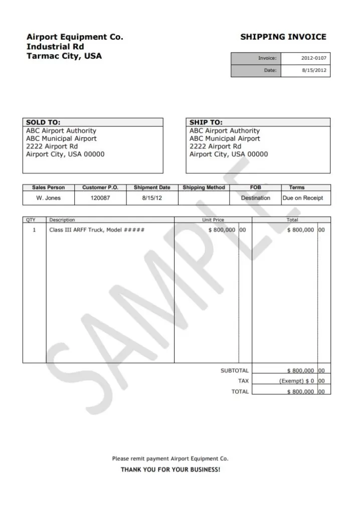 Shipping Invoice Example