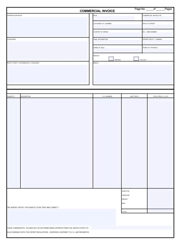 Shipping Invoice Sample