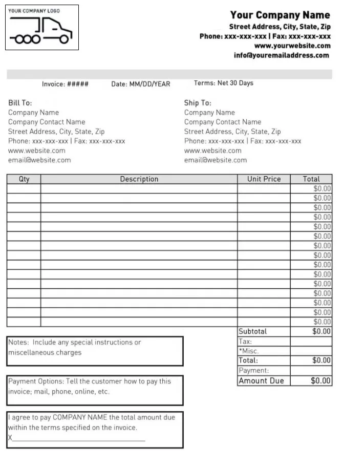 Shipping Invoice Template Excel