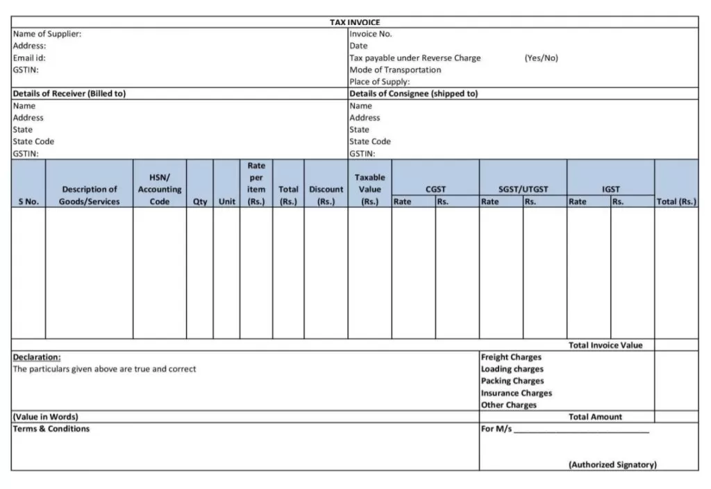 Tax Invoice Format