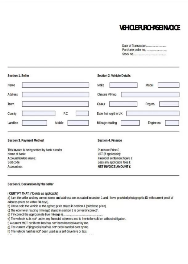 Vehicle Purchase Invoice Template