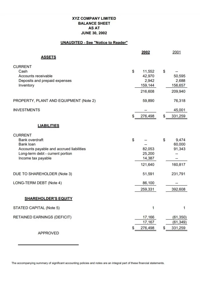 Balance Sheet Sample