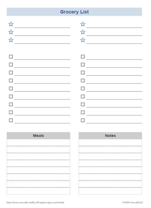 Blank Grocery List Template