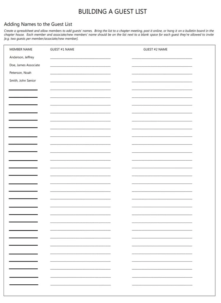 Blank Guest List Template