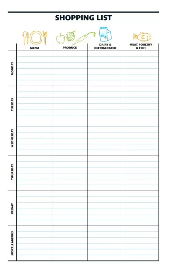 Blank Shopping List Template