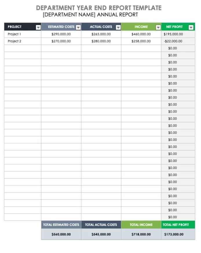 Departmental Financial Report Template