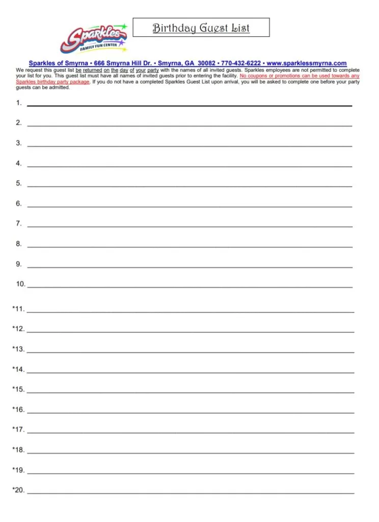 Event Guest List Template