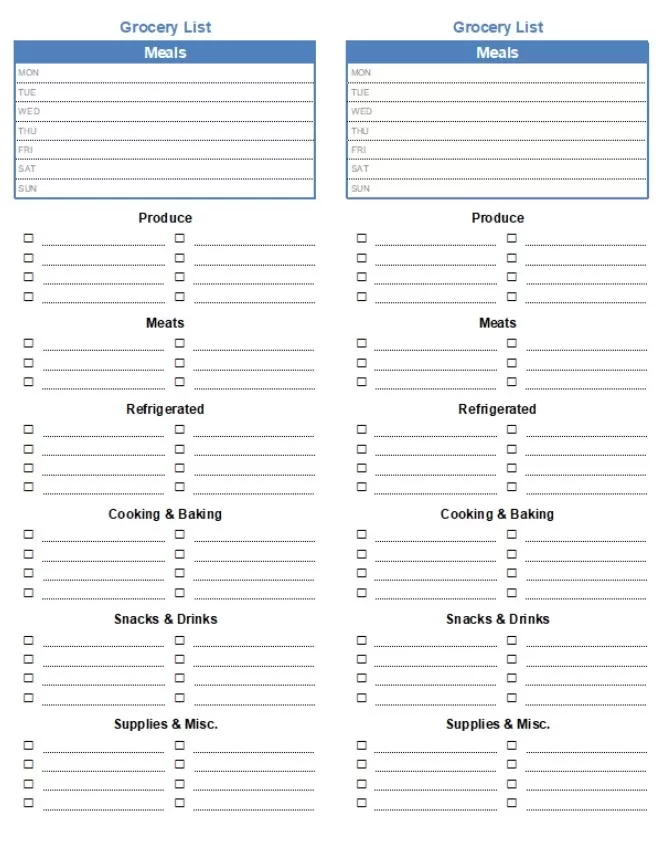 Grocery List Format