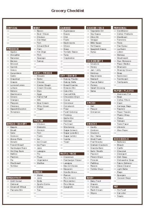 Grocery List Template Excel