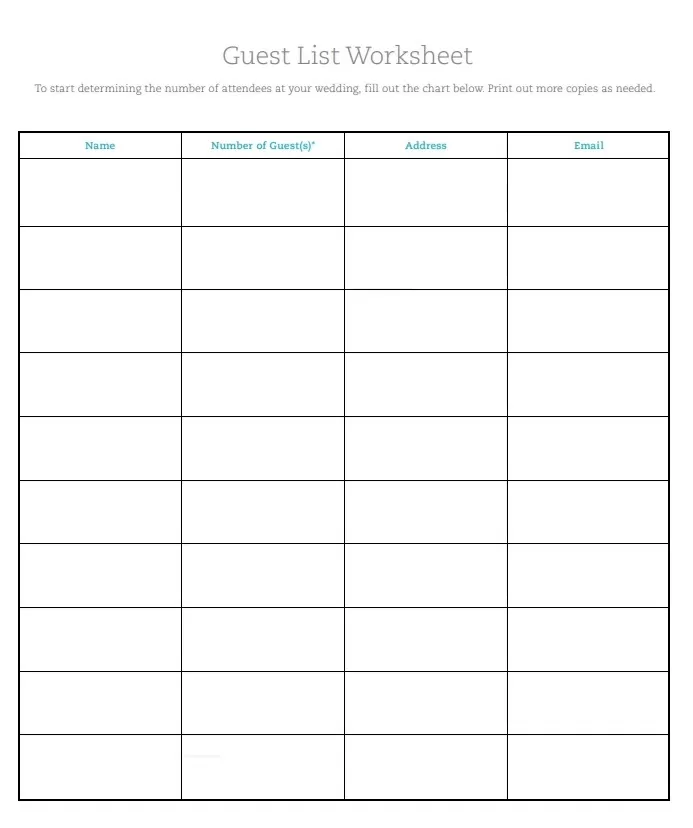 Guest List Template PDF